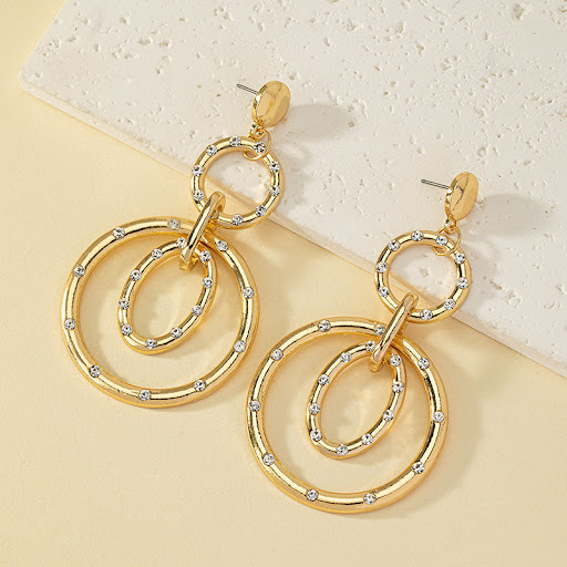 Title 1, Diamond round ring earrings for women, European...