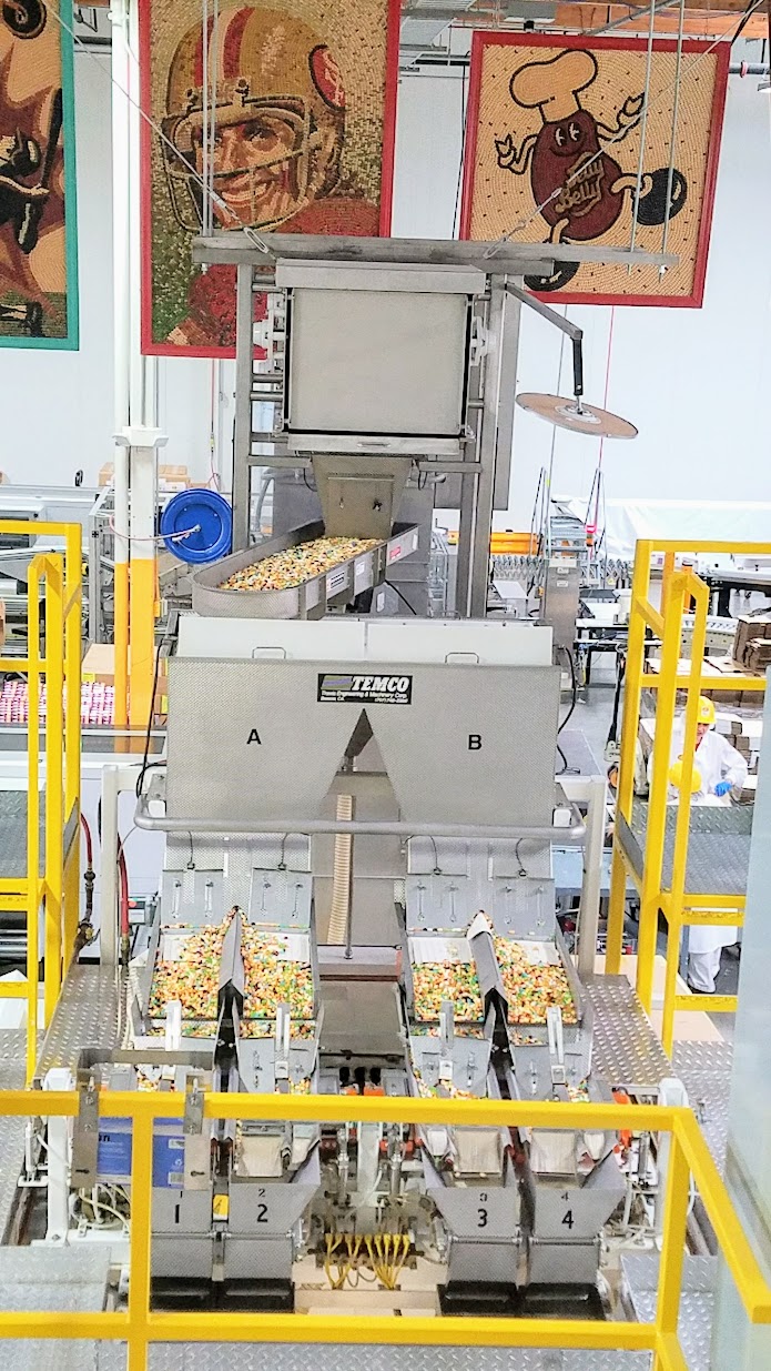 Jelly Belly Factory Tour in Fairfield, California: man and machine working together to make Jelly Belly into production and sale