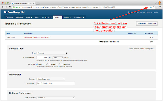 FreeAgent Transaction Explainer chrome extension