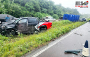 A truck lost control on the M7 Durban-bound and ploughed into two police vehicles, two trucks and two cars before it left the road, coming to rest down an embankment.