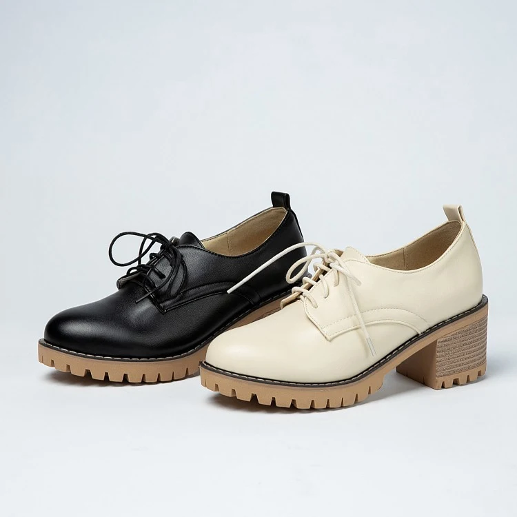 Title 1, Dames leren veterschoenen met dikke hak voor st...