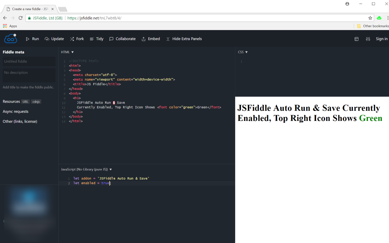 JSFiddle Auto Run & Save Preview image 3