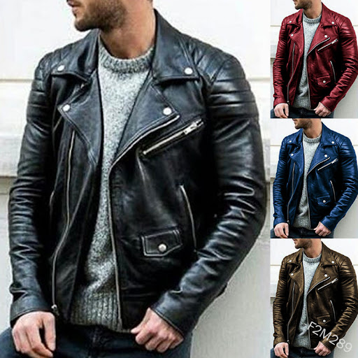 Title 6, Mens PU Punk Stand Collar Leather Jacket, a st...