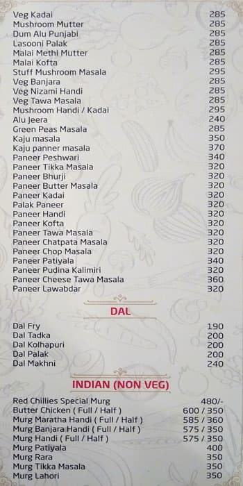 Red Chillies Multi Cuisine menu 