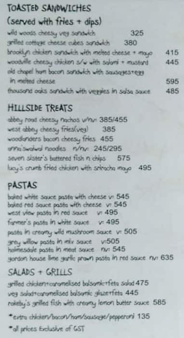 Sakley's The Mountain Cafe menu 