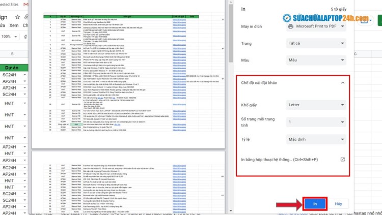 Bảng xem trước ở bên phải màn hình