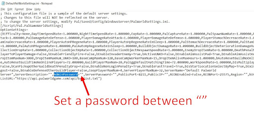 Set AdminPassword in Server Settings