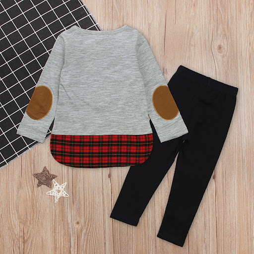 Title 4, Girls Elk Pattern Red Plaid Top Trousers Two-Pi...