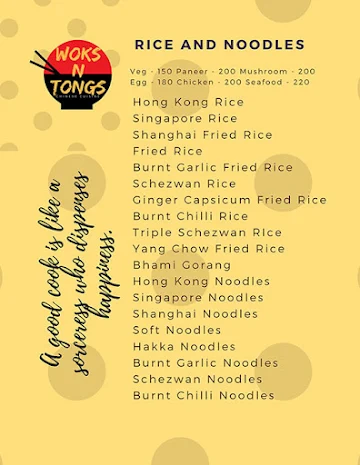 Woks & Tongs menu 