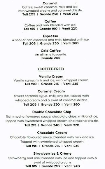 Starbucks menu 