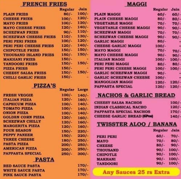 Pappasta Cafe menu 