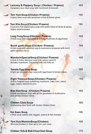 Bangalore Mandarin menu 