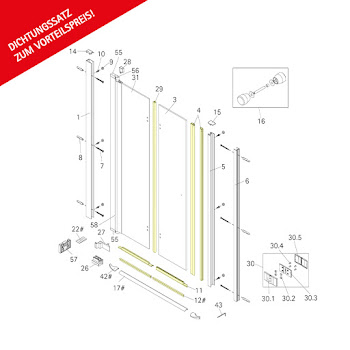 Lot de joints d'étanchéité pour porte pivotante-pliante (5-6 mm)