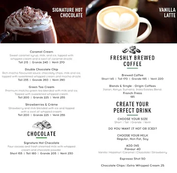 Starbucks menu 