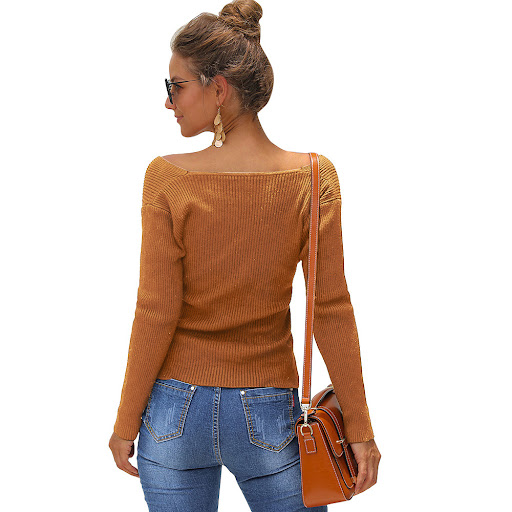 Title 3, Womens Solid Color Slim V-neck Pullover