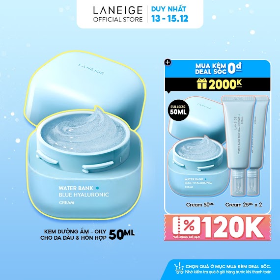 Kem Dưỡng Ẩm Cho Da Dầu Da Hỗn Hợp Laneige Waterbank Blueha Cream 50Ml