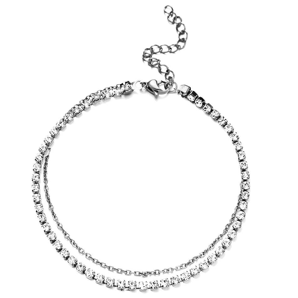Bracelet de cheville double en acier inoxydable sexy, chaîne griffe, mode Europe et États-Unis, cristaux