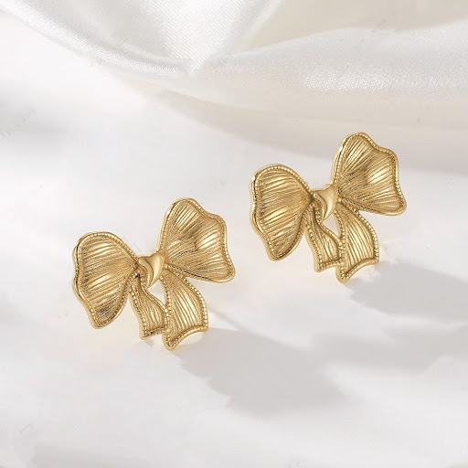 Title 1, Titanium steel bow earrings, gold casting, fash...