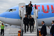 Oribe Peralta, Guillermo Ochoa, Jonathan dos Santos and Javier Aquino of Mexico arrive at Russia's Sheremetyevo International Airport ahead of the 2018 FIFA World Cup.