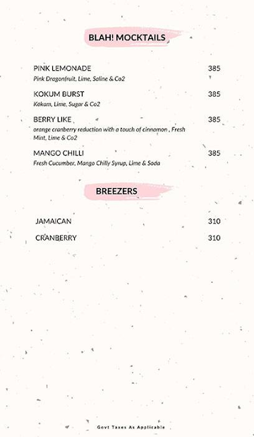 Blah Brunch Cafe menu 