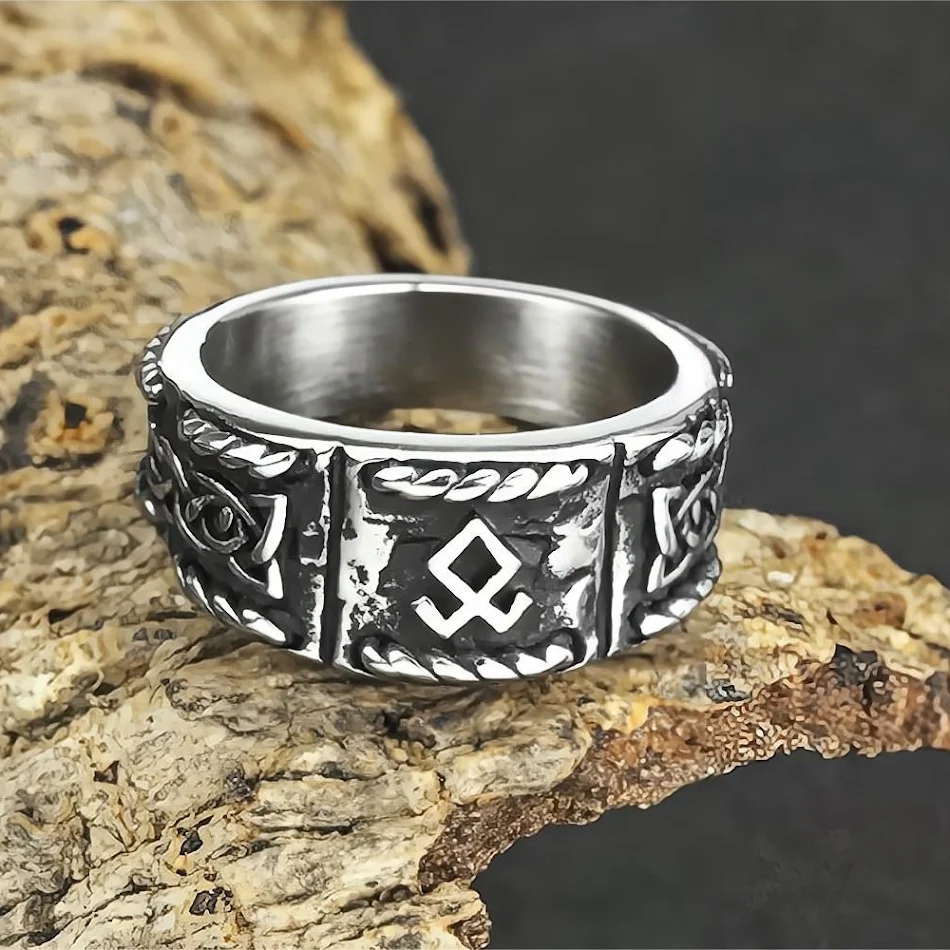 Anillo Vikingo Retro para Hombre Acero Titanio Diseño Texto Acero Inoxidable Joyería Masculina Resistente y Duradera