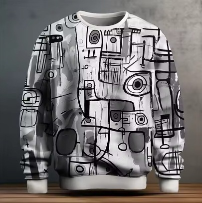 Title 2, Mens Casual Sweatshirt with Hand-Painted Patte...