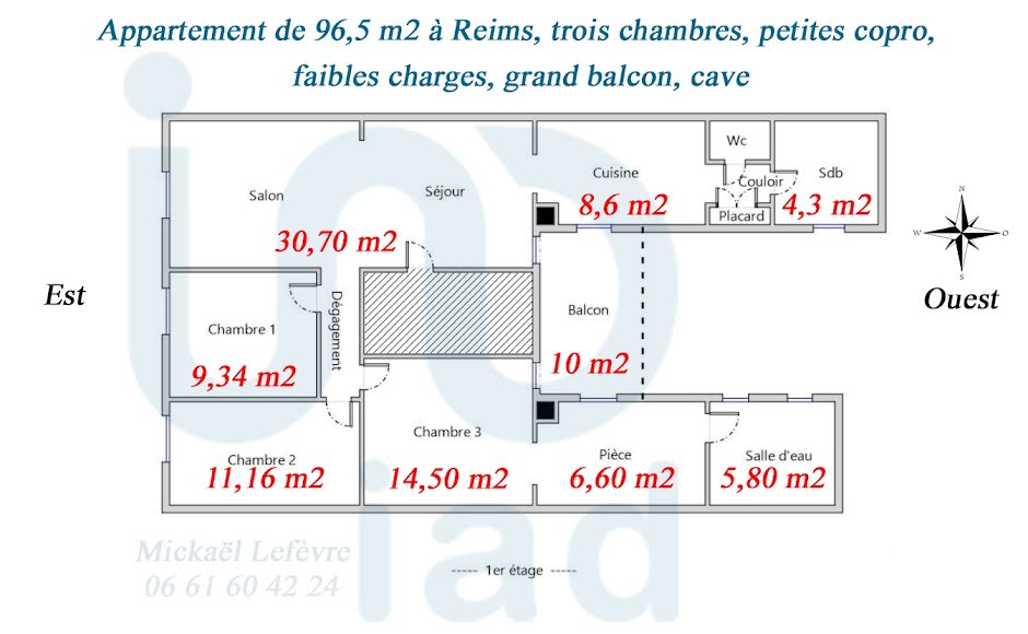 Vente appartement 6 pièces 97 m² à Reims (51100), 189 000 €