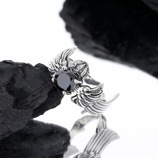 Title 1, Sterling Silver 925 Vintage Black Zirconium Rin...