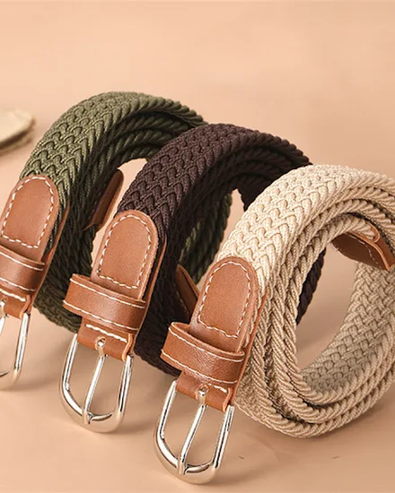 120-130cm Casual Knitted Pin Buckle Men Belt Woven Canvas... - 3