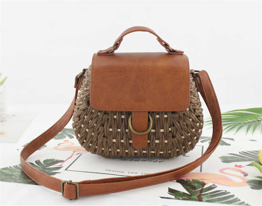 Title 2, New Retro Straw Woven Bag Yuandou Messenger Bea...