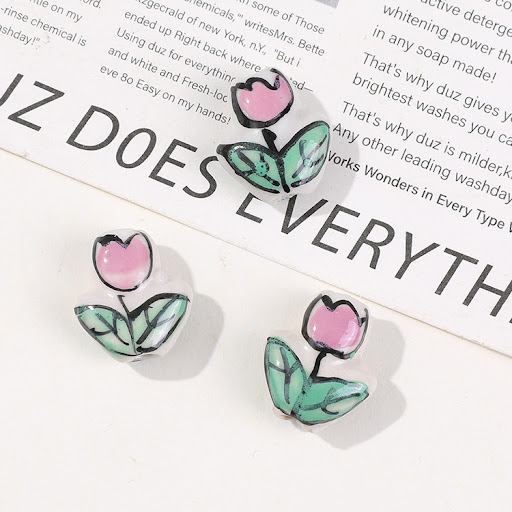 Title 7, Hand Painted Tulip Rose Ceramic Beads for creat...
