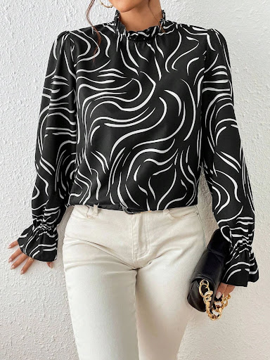 Title 10, Womens Water Ripple Printed Long-sleeved Top