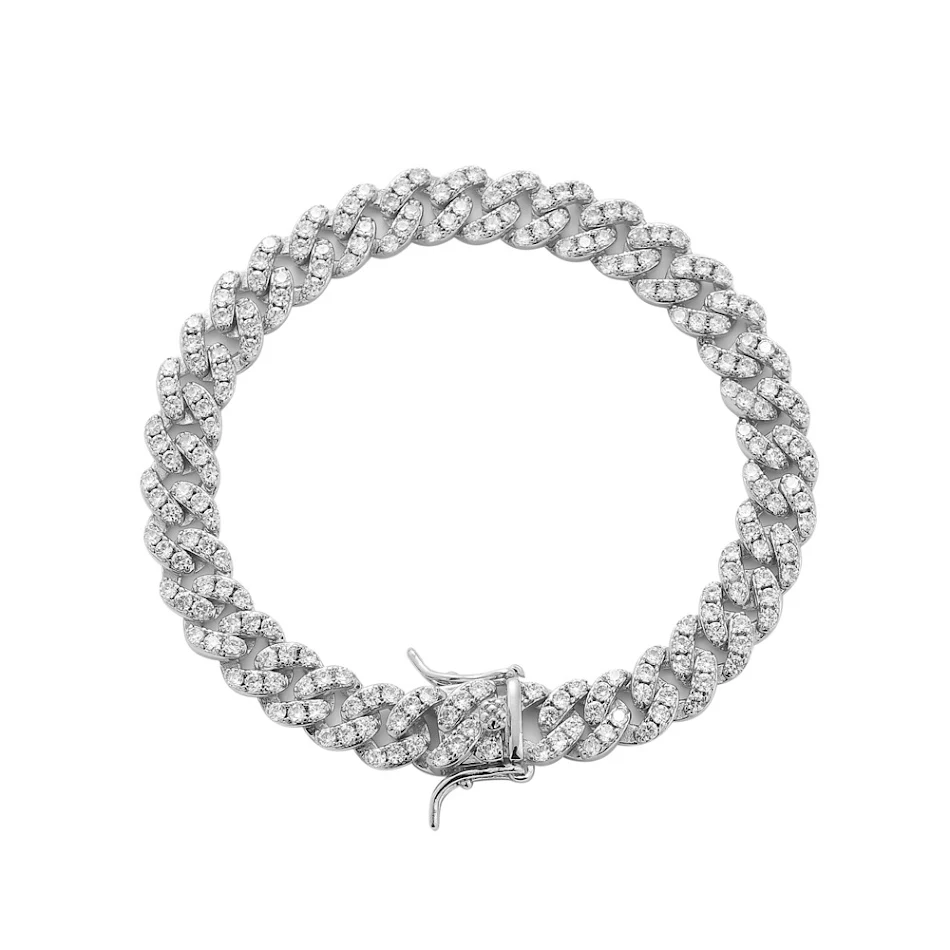 Pulseira Cubana Três Zircônias 8mm Hip Hop Feminina, Brilho e Estilo Urbano para Mulheres, Design Sofisticado e Atraente.