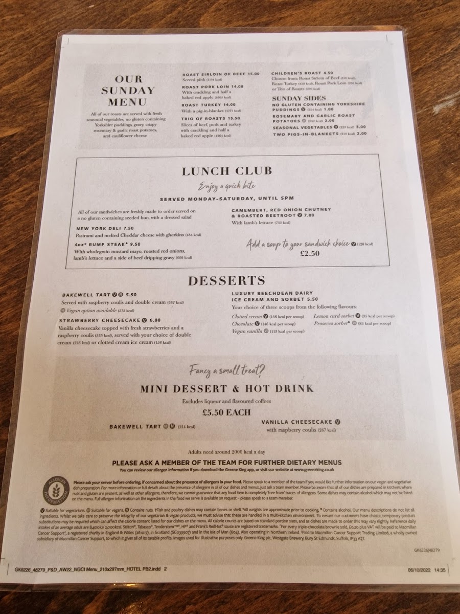 Lamb Hotel gluten-free menu