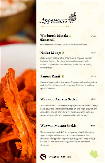 Matamaal - The Kashmiri Restaurant menu 