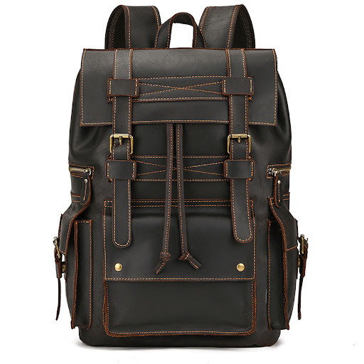Title 8, Large Capacity Vintage Crazy Horse Leather Back...