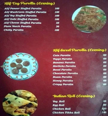 Alif Biriyani menu 