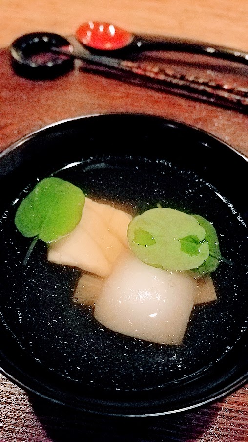 My experience at Nodoguro Supahardcore 2019 - worth the price for the multiple high quality courses and A5 Wagyu Beef. Third course of soup with perfectly cooked sea bream and Japanese turnip with watercress.