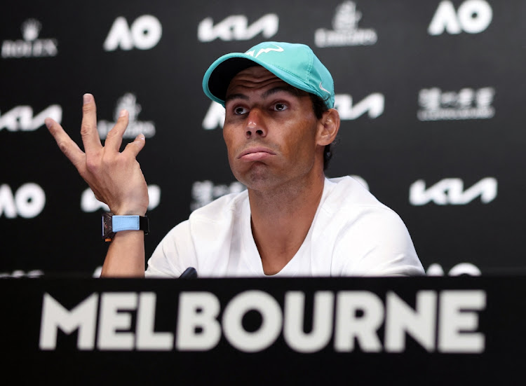 Rafael Nadal speaks during a press conference.