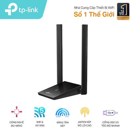 Bộ Chuyển Đổi USB Wi-Fi Ăng Ten Kép Độ Lợi Cao AX1800 TPLINK Archer TX20U Plus (0152502403)