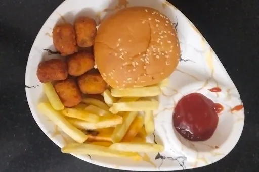 Aloo Tikki Burger With Nuggets [6 Pieces] And French Fries