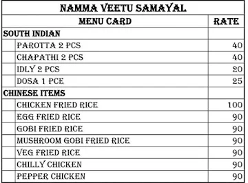 Namma Veetu Samayal menu 