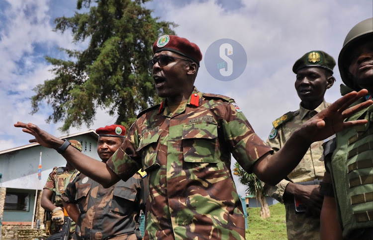 Kenya''s Sector contingent commander Daniel Rotich during a briefing at Rumagambo EARF sector on April 18, 2023