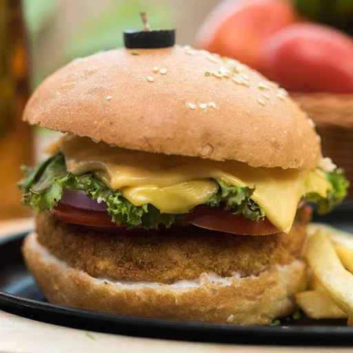 Crispy Aloo Tikki and Cheese Burger