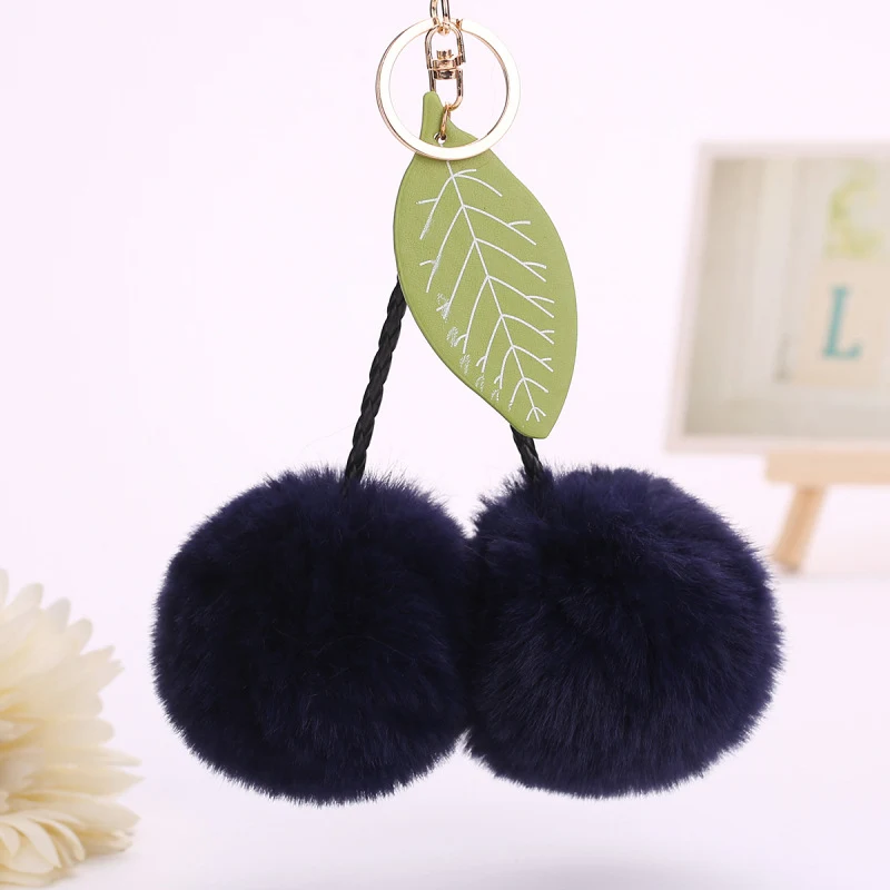 Joli pendentif de sac à main feuilles de cerisier, porte-clés pompon fruit, accessoire mignon et pratique pour vos clés et sacs, un cadeau idéal.