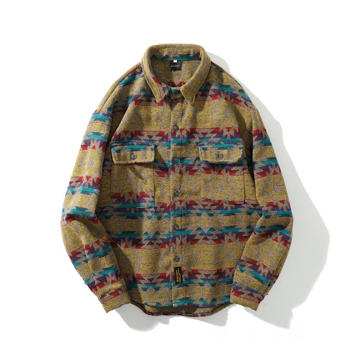 Title 2, Retro woolen plaid long sleeve shirt for men, p...