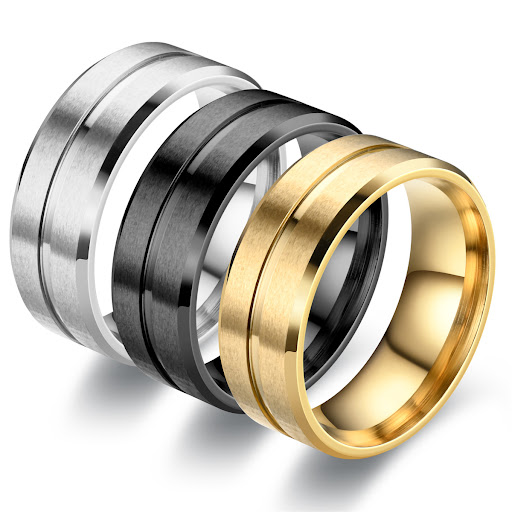 Title 2, Mens 8MM Wide Middle Groove Frosted Stainless ...