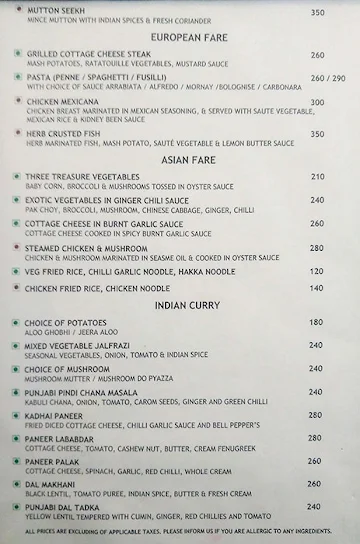 The City Club menu 