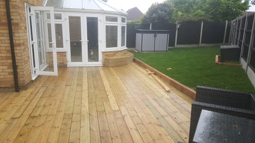 Rob and Tracy's decking, lawn, shed base