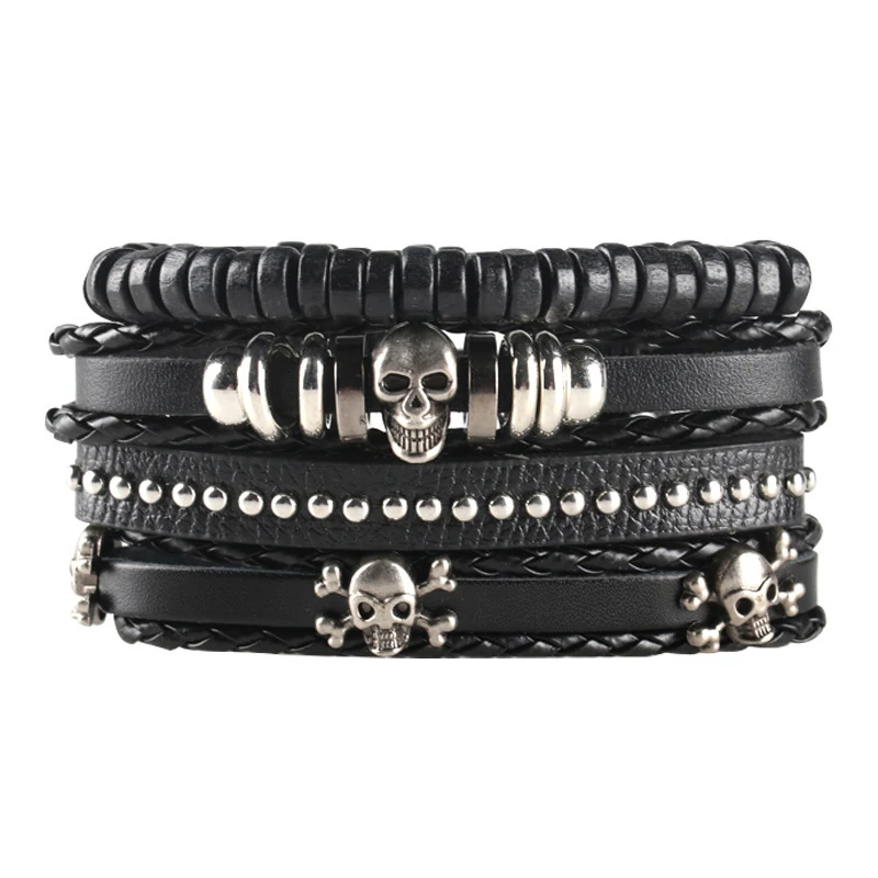 Heren Punk Geweven Lederen Armband, Stoer en Stijlvol Accessoire, Duurzaam en Comfortabel, Een Trendy Sieradenstuk voor Mannen
